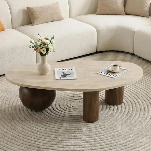 Vista 7 de Mesa de centro moderna de 55 pulgadas para sala de estar, patas de madera laminada con aspecto de mármol, mesas centrales para oficina en casa