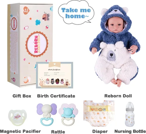 Vista 6 de BABESIDE Muñecas Reborn de bebé realistas Niño - Aiden 17 Pulgadas Muñeca de bebé realista hecha a mano de tela suave con cuerpo de silicona recién