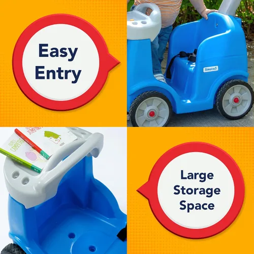 Vista 5 de Simplay3 Roll and Stroll - Auto de empuje silencioso para niños pequeños, con cinturón de seguridad, para niños de 1.5 a 4 años, azul