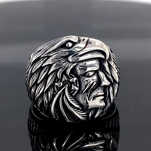 Vista 2 de Silver Nativa American Ring,Silver Eagle Signet Ring, Silver American Ring,925k Sterling Silver Ring, Handmade Silver Ring,Gift For Him