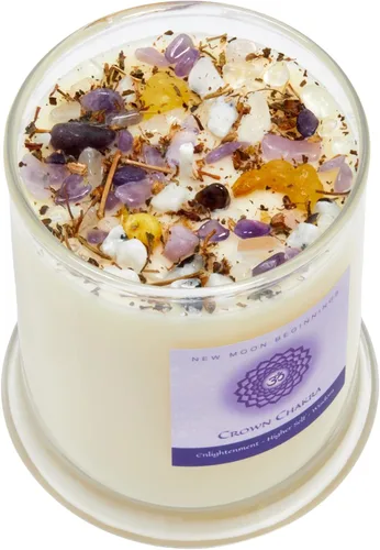 Vista 8 de New Moon Beginnings Crown Chakra Candle - Velas de chakras - Velas de té de flores secas, hierbas y cristal, aromaterapia, picante, cálido