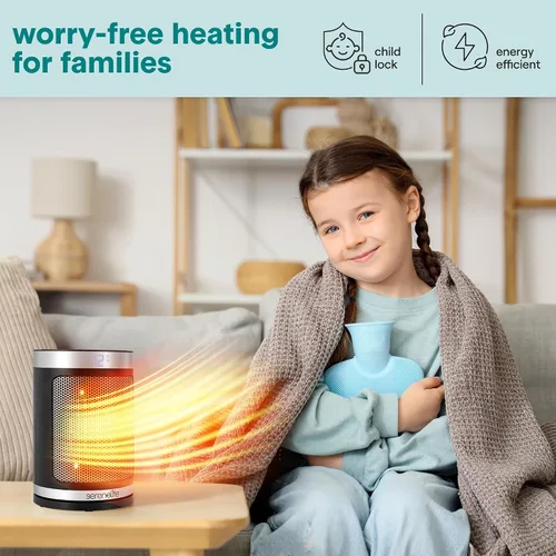 Vista 2 de SereneLife Calentador de espacio portátil – Calentador eléctrico de cerámica PTC de 1500 W con termostato, control remoto, temporizador de 12 horas