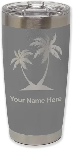 Vista 33 de LaserGram Vaso aislado al vacío de 20 onzas, palmeras, grabado personalizado incluido (negro)