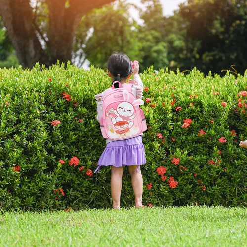 Vista 6 de Reqinqin Lindas mochilas reales para niños pequeños, mini bolsa de viaje de dibujos animados de animales para bebé niña niño de 1 a 5 años