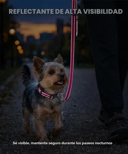 Vista 4 de TagME Collares de nailon reflectantes para perros, collar ajustable clásico para mascotas con hebilla de liberación rápida para cachorros, rosa Rosa