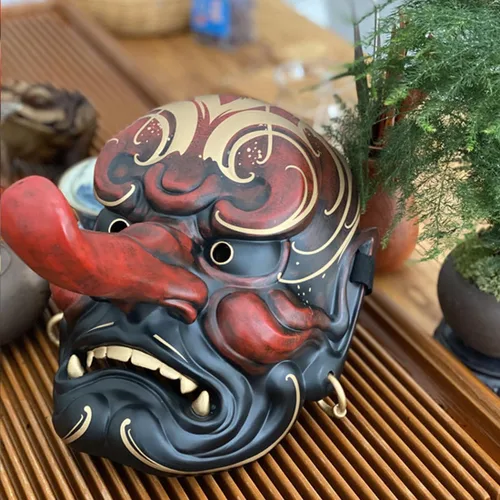 Vista 4 de Máscara de fantasma samurái japonés para Halloween y cosplay (negro y rojo)