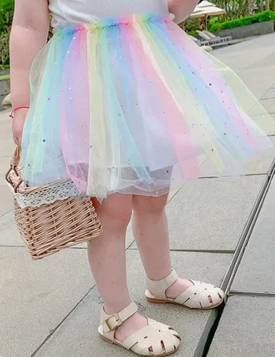 Vista 5 de KOJOOIN Girls Dress up Costume Layered Ballet Tulle Skirt Rainbow Princess Unicorn Birthday Tutu Party Skirt for Toddler 3-6Y