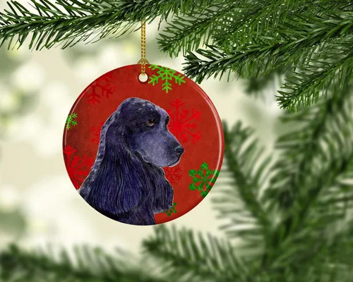 Vista 2 de Cocker Spaniel - Adorno de cerámica de Navidad con copos de nieve rojos SS4678