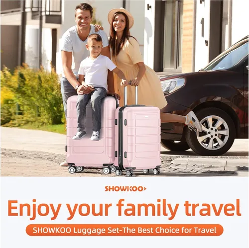 Vista 2 de SHOWKOO Sets de equipaje, maleta ampliable con doble ruedas, bloqueo TSA, 3pcs, RosaRebel Fun.