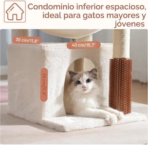 Vista 3 de Árbol para gatos pequeños de 32 pulgadas para gatos grandes, torre para gatos adultos con poste rascador, hamaca grande de 15.7 pulgadas y auto Beige