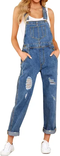 Vista 12 de luvamia - Overol de mezclilla ajustable y elástico para mujer, con pechera, jeans, pantalones, jumpsuits A1 Cody Blue