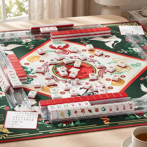 Vista 6 de Silipull Juego de 160 azulejos de Mahjong americanos grabados rojos de 1.2