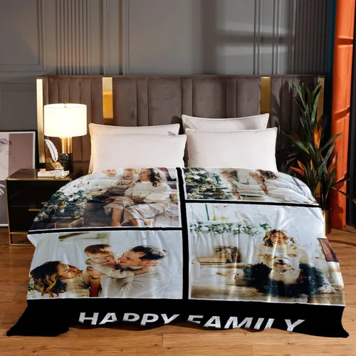 Vista 3 de Manta personalizada con texto fotográfico para padre, madre, familia, manta de franela suave personalizada para novio, novia, cumpleaños
