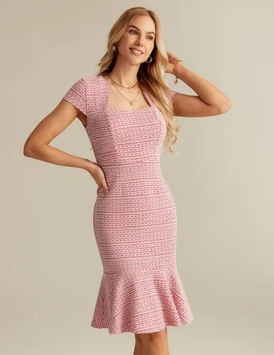Vista 2 de GRACE KARIN - Elegante vestido ajustado de tweed con cola de pez y manga casquillo para mujer