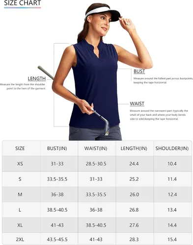 Vista 7 de SANTINY Camiseta de golf sin mangas para mujer, cuello en V, ligera, de ajuste seco, para tenis, polo de golf para mujer