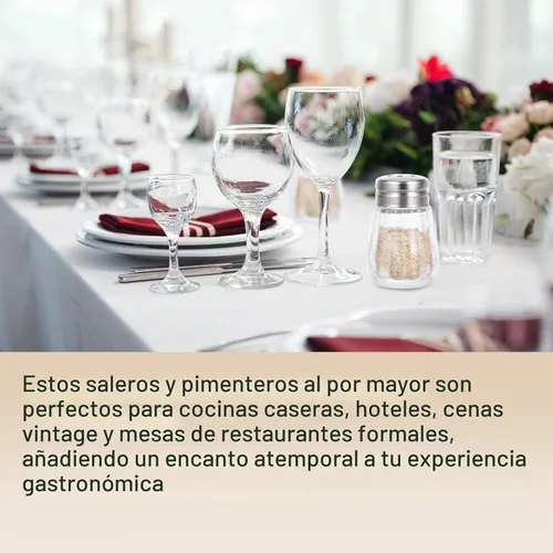Vista 4 de Thinp 6 mini saleros y pimenteros de cristal con tapas de acero inoxidable y 1 mini embudos de acero inoxidable para cocina, restaurantes, bodas