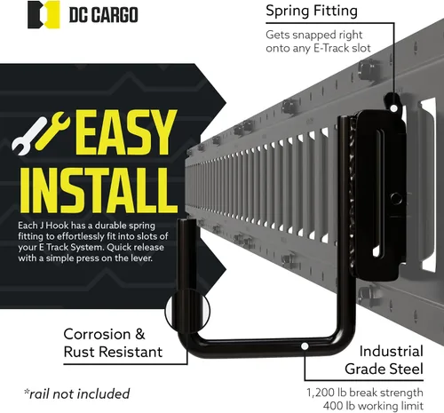 Vista 3 de DC Cargo - Ganchos J de pista E (5,08 cm - Paquete de 4) - Accesorios verticales de pista E - Ganchos para colgar para su sistema de riel de pista E