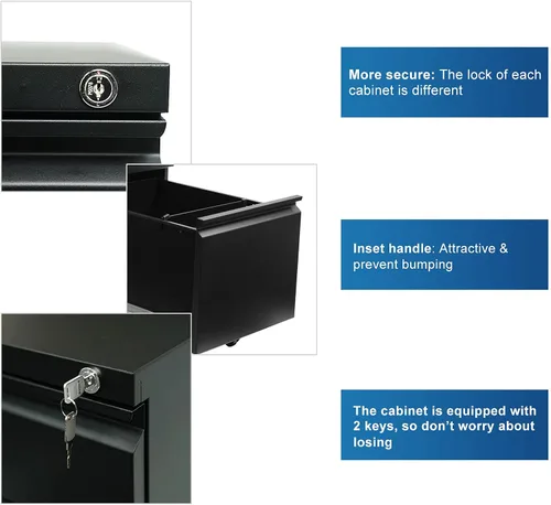 Vista 3 de Archivador clásico de 3 cajones de 15.4 pulgadas de ancho con cerradura, gabinetes de llenado de metal para tamaño legal/carta para oficina en casa