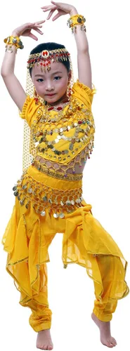 Vista 6 de Astage Girls Belly Dance Costume Short Sleeve Top Skirt Hip Scarf Cosplay All Set Green-b