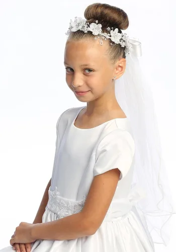 Vista 3 de Swea Pea & Lilli - Velo de primera comunión para niñas, tocado blanco para la primera comunión con diadema y flores, Blanco