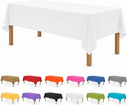Vista 53 de Party Dimensions Mantel de plástico negro, paquete de 12 manteles rectangulares desechables de 54 x 108 pulgadas para mesas de 6 a 8 pies