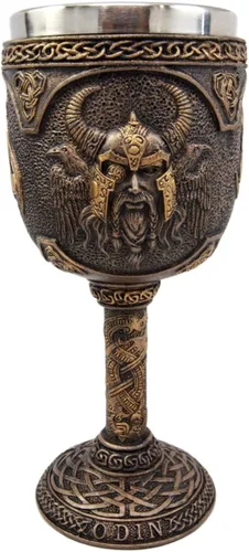 Vista 4 de Ebros Mitología nórdica Viking Alfather Odin God Of Asgard 7oz resina vino cáliz cáliz con forro de acero inoxidable regla asgardiana Thor Loki