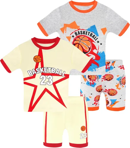 Vista 42 de DAUGHTER QUEEN - Pijama para niños de 4 piezas, conjunto corto 100 % algodón, talla 18 meses-12 años Soft, Breathable, Lightweight, Comfortable