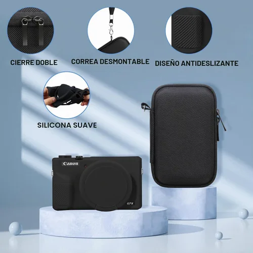 Vista 5 de Canboc Funda para cámara digital Canon PowerShot G7X Mark III, 1 funda rígida de transporte + 1 funda de silicona suave con cubierta extraíble