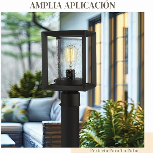 Vista 6 de Emliviar Luces de Poste Accesorio para Exteriores, Farol de Poste de 1 Luz, Acabado Negro, Vidrio Granulado, 2083P BK Luz de poste sin función