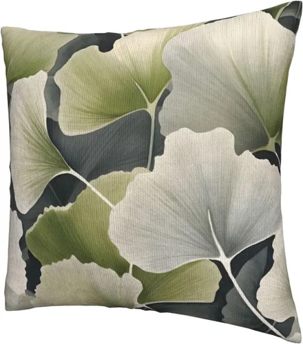 Vista 3 de Fundas de almohada de hojas de ginkgo verdes, decoración para sala de estar, funda de almohada para decoración de sofá, 16 x 16 pulgadas, 2