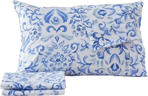 Vista 7 de Great Bay Home - Juego de sábanas y fundas de almohada estampadas, 3 piezas, tamaño individual, de microfibra con estampado floral - Sábanas