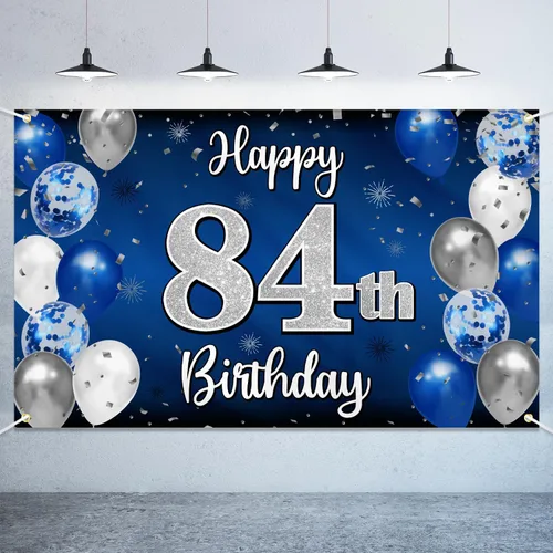 Vista 79 de Decoración de feliz cumpleaños número 100, globo azul y plateado grande cartel de fondo de cumpleaños de 100 años - Suministros para fiesta