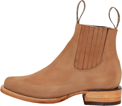 Vista 2 de Botas vaqueras cortas de cuero para mujer, botín occidental de tacón bajo