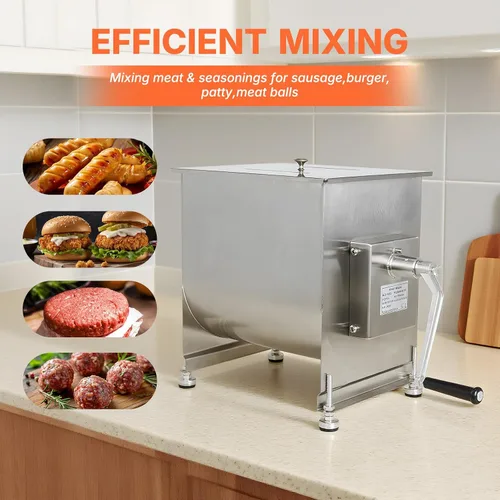 Vista 2 de Hakka Mezcladores de carne manuales de acero inoxidable de 10 litros/20 libras de capacidad con tanque fijo, máquina mezcladora de salchichas