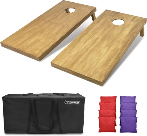 Vista 99 de GoSports 4 ft x 2 ft Regulation Size Wooden Cornhole Boards Set with Light Brown Finish - Includes Carrying Case and Bean Bags Negro- gris