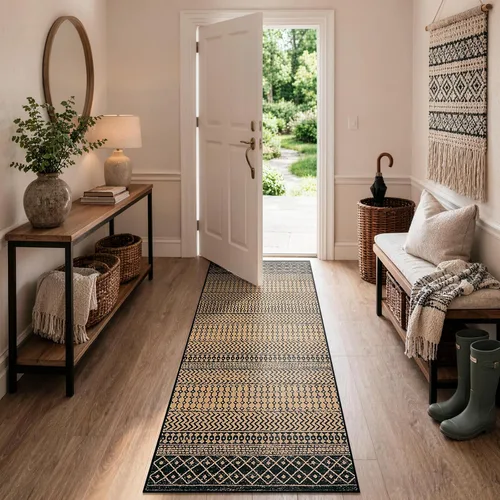 Vista 35 de Alfombra marroquí de área de 2x3 pies, color negro desgastado, alfombra de entrada antideslizante pequeña, suave, de pelo bajo, lavable, tapete