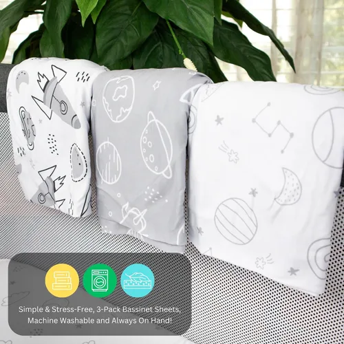 Vista 9 de Sábanas de moisés para Angelbliss, Koolerthings, Chicco LullaGo, BCOL, Semphis Bassinet Bedside Sleeper de TansyPanda, paquete de 3, 33x20 pulgadas