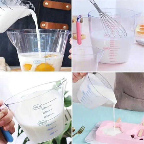 Vista 6 de Juego de 3 tazas medidoras de plástico, jarra medidora transparente apilable de doble escala con boquilla para cocinar, hornear, laboratorio