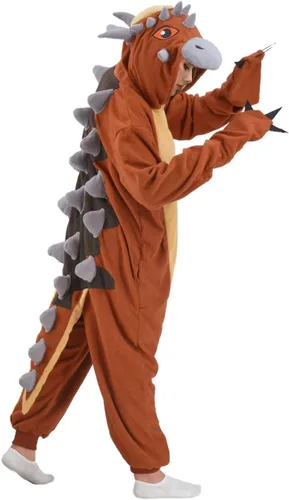 Vista 6 de ANACOSPLAYONE Disfraz de dinosaurio para adultos, disfraz de Halloween, Navidad, animales, pijama de una pieza para mujeres y hombres