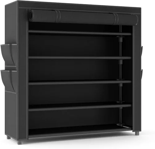 Vista 9 de LANTEFUL Zapatero con cubiertas, organizador de zapatos de 5 niveles de gran capacidad, estante para zapatos, 20-24 pares, ahorro de espacio, Negro