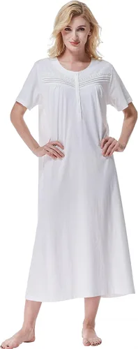 Vista 31 de Keyocean - Camisones para mujer, suaves, 100% algodón, mangas cortas, cómodas, camisolas de dormir para damas Floral azul