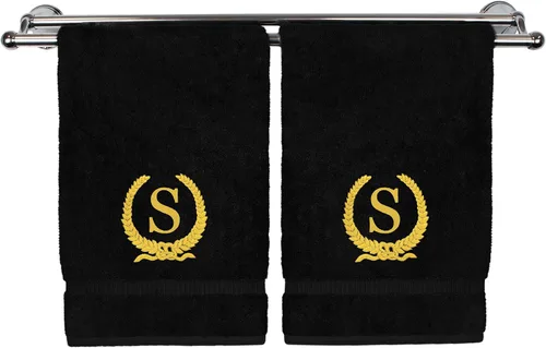 Vista 14 de Toalla de mano con monograma, regalo personalizado, 16 x 30 pulgadas, letra blanca bordada con diseño de corona en toalla negra, extra absorbente