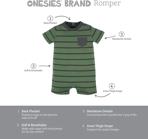 Vista 6 de Onesies Brand Paquete de 3 mamelucos para bebés y niños
