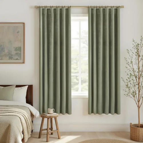 Vista 27 de Cortinas de terciopelo con trabilla trasera de 52 x 63 pulgadas de color naranja quemado de KOUFALL