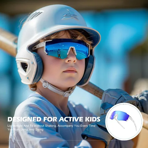 Vista 2 de Fanshen Kids Baseball Sunglasses Youth - Sports Polarized Sunglasses Softball Cycling for Boys Girls Ages 3-12 UV Protection
