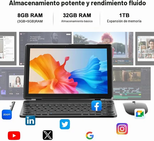 Vista 6 de Tablet Tablet Android 15 de 10 pulgadas con teclado Stylus 8GB RAM 2 en 1 Tablets incluye mouse y funda protectora, batería de larga duración