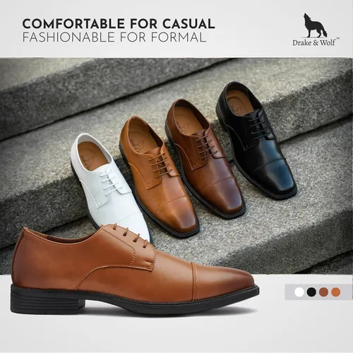 Vista 4 de Drake & Wolf Handmade Mens Oxford Shoes - Mens Dress Shoes - Classic Manmade Microfiber Leather Oxfords for Men Casual Dress Shoes - Comfortable
