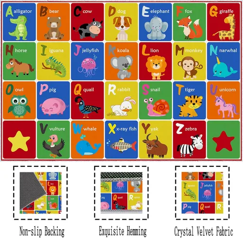 Vista 3 de ABC - Alfombra de animales del alfabeto, tapete educativo de juego de aprendizaje de letras para niños, tapete de piso para gatear en el dormitorio