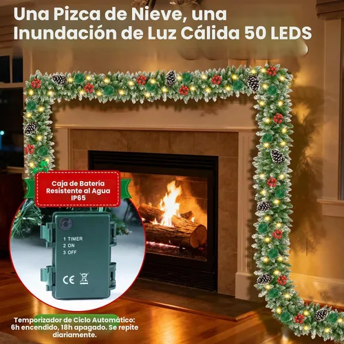 Vista 5 de Guirnalda de Navidad con luces de 9 pies, guirnalda de Navidad artificial de 250 piezas de ratán verde, decoración artificial para escaleras, pared