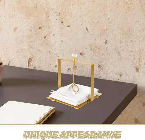 Vista 3 de Abaodam Metal Napkin Holder with Handle Modern Square Gold Metal Napkin Stand Large Dining Table for Kitchen and Living Room Decor